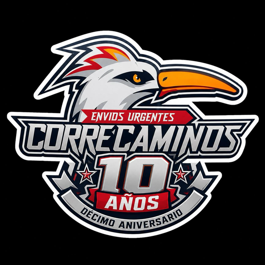 Logotipo del décimo aniversario de Envíos Urgentes Correcaminos